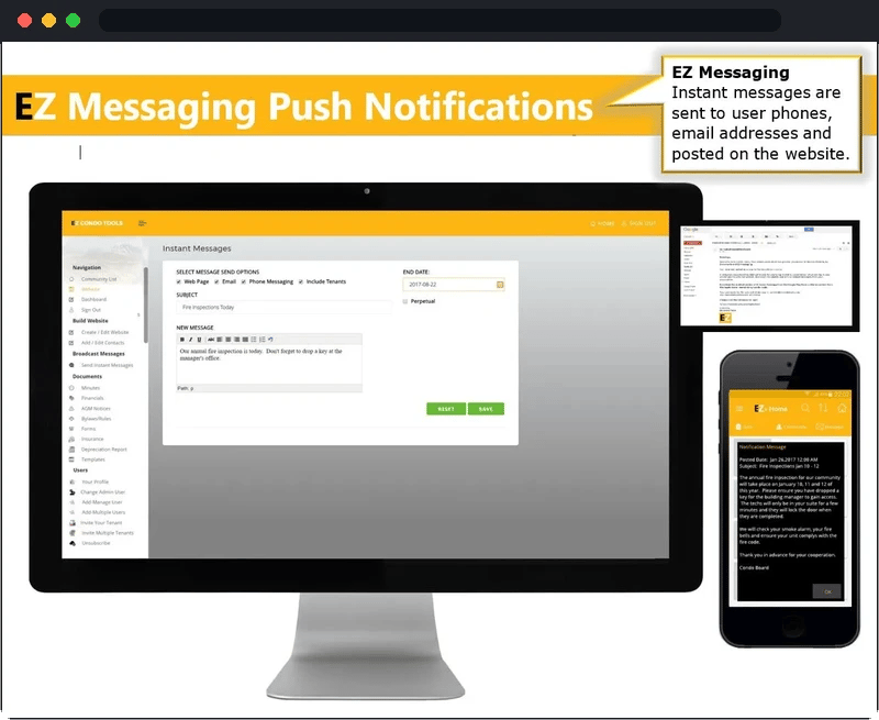 EZ Condo Tools document management in browser mockup