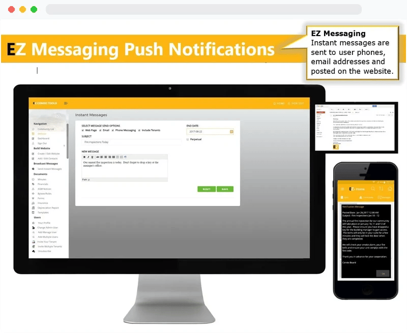 EZ Condo Tools document management in browser mockup
